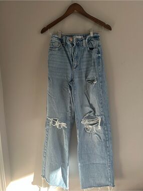 Garage Light Blue Ripped Wide-Leg Jeans